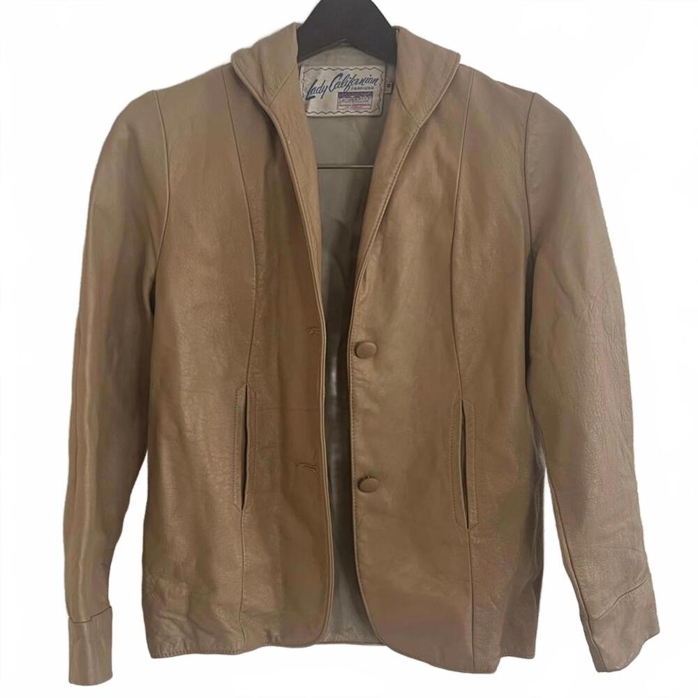 Vintage 70’s Lady Californian Tan Leather Blazer Jacket S/M
